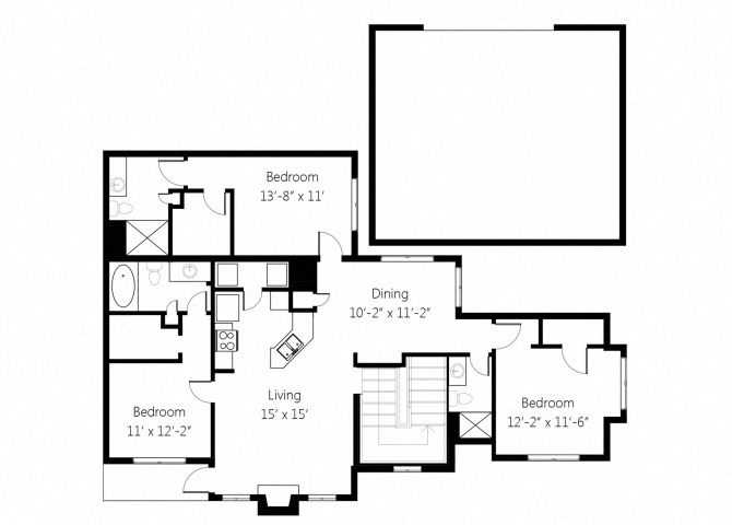 Floor plan for 3 beds, 3 baths, 1527 sqft